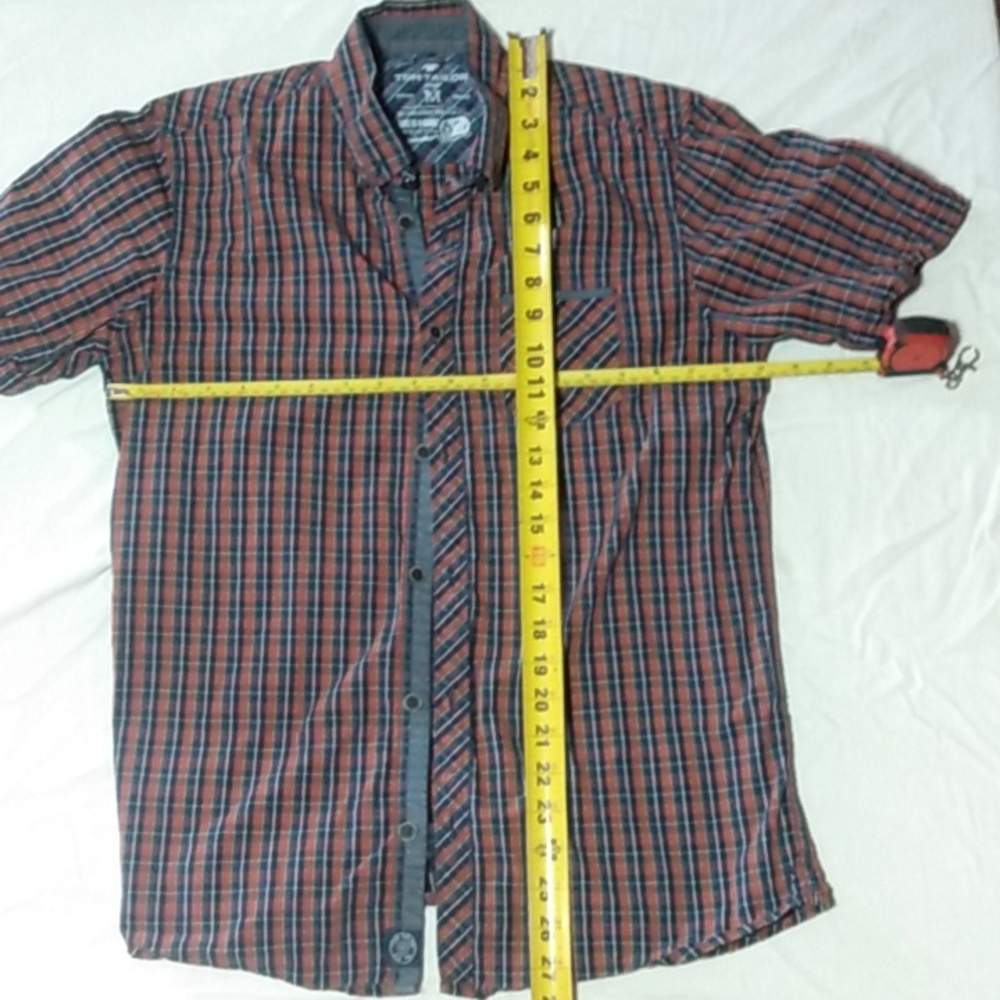 Short Sleeve S-M Button Down Casual Plaid Shirt. Tom Tailor, Cotton